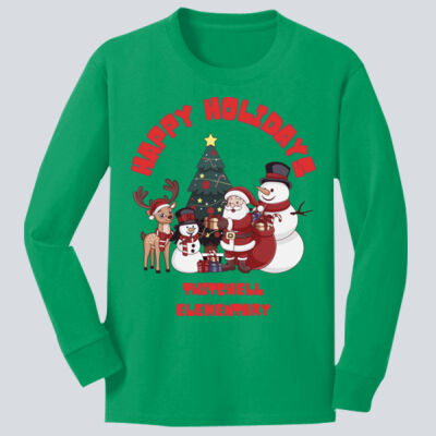 Youth Long Sleeve Shirt - Winter Holidays - Happy Holidays - Red Thumbnail